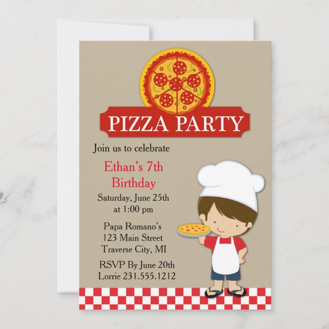 Pizza Party Birthday Boy Invitation (Front)