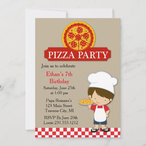 Pizza Party Birthday Boy Invitation