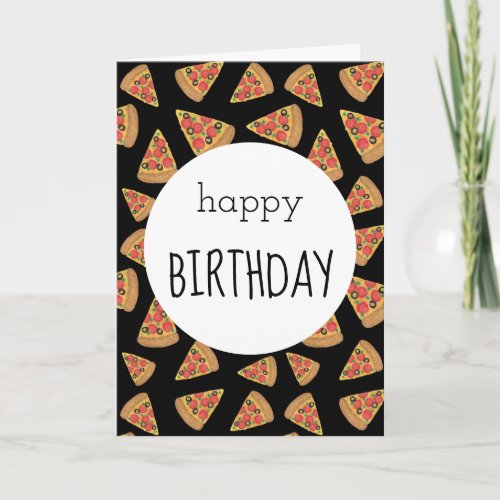 Pizza Party Birthday Card Black