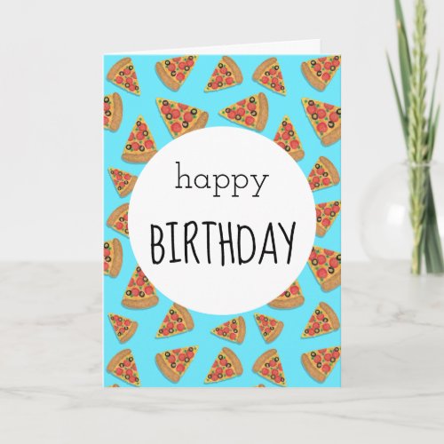 Pizza Party Birthday Card Blue