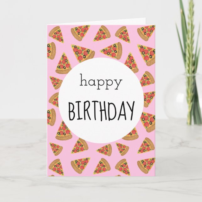 Pizza Party Birthday Card Pink (Front)