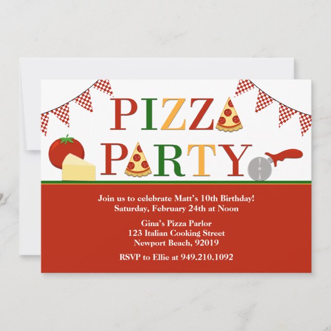 Pizza Party Birthday Invitation (Front)