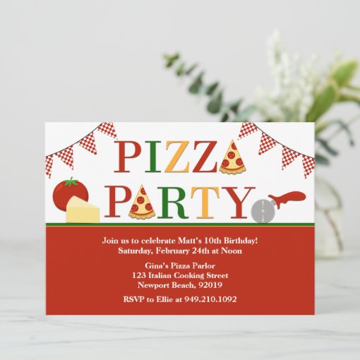 Pizza Party Birthday Invitation | Zazzle