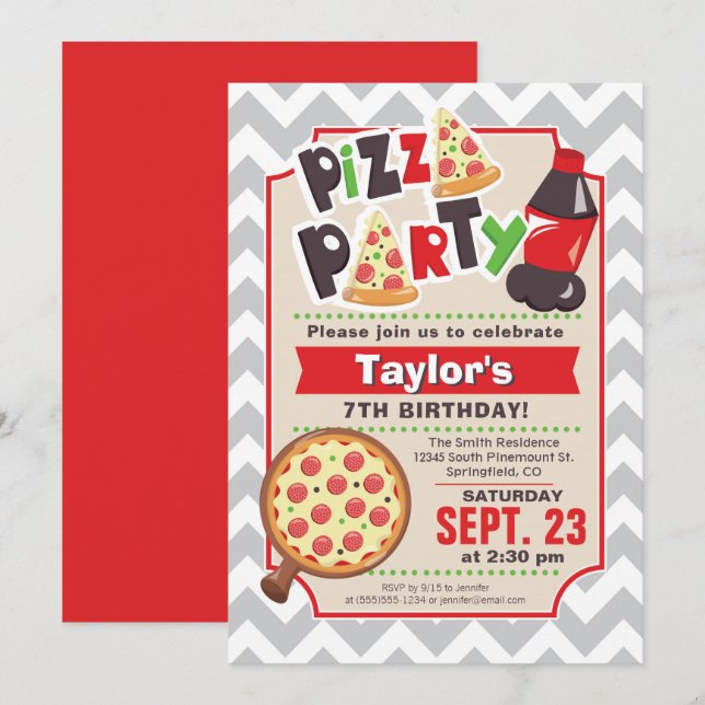 Pizza Party Birthday Invitation (Front/Back)