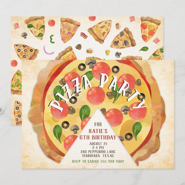 Pizza Party Birthday Invitation (Front/Back)