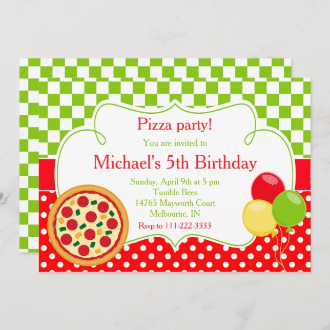 Pizza Party Birthday Invitation (Front/Back)
