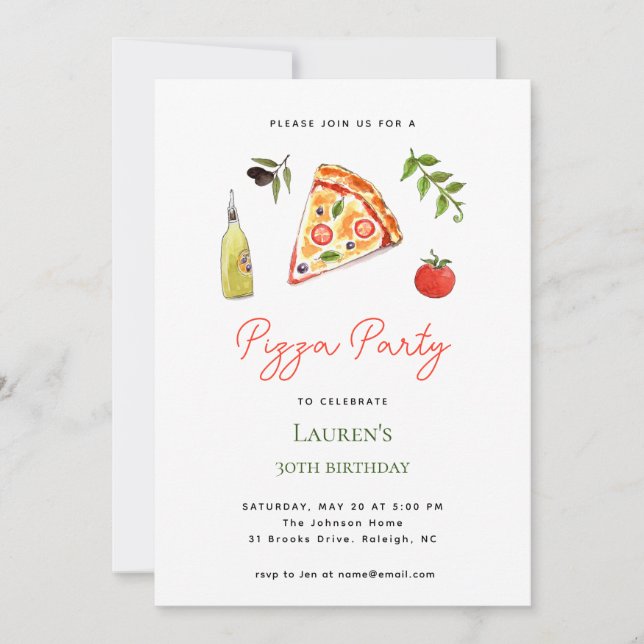 PIZZA PARTY Birthday invitation (Front)