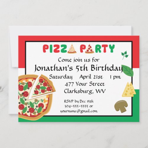 Pizza Party Birthday Custom Invites