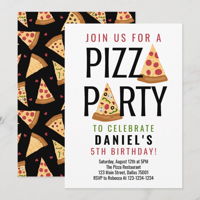 Pizza Party Birthday Invitation (Front/Back)