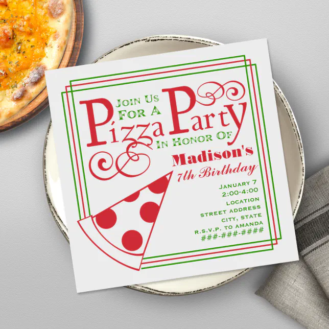 Pizza Party Birthday Invitation | Zazzle