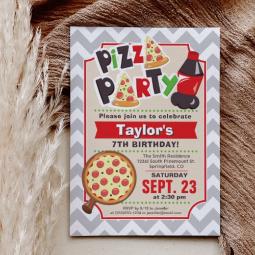 Pizza Party Birthday Invitation