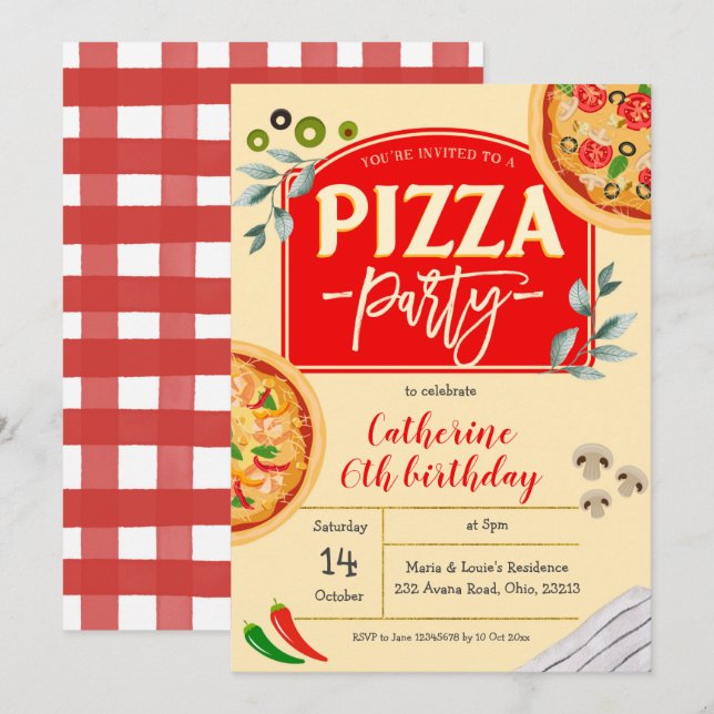 Pizza Party Birthday Invitation (Front/Back)