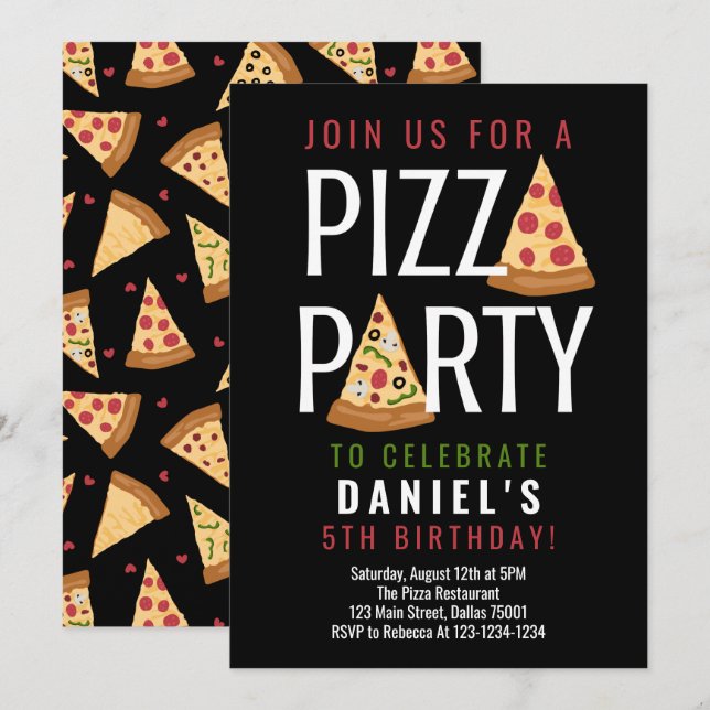 Pizza Party Birthday Invitation (Front/Back)