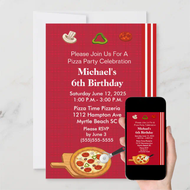 Pizza Party Birthday Invitation | Zazzle