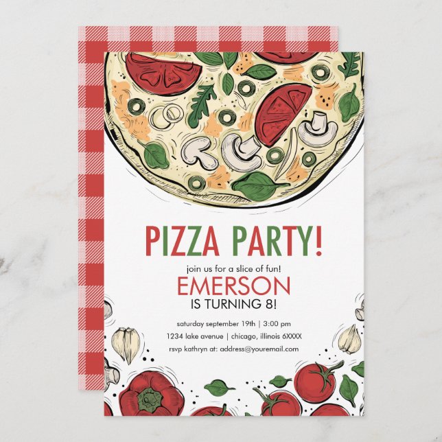 Pizza Party Birthday Invitation (Front/Back)