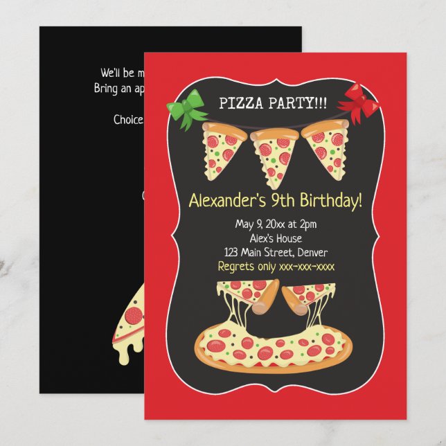 Pizza Party Birthday invitation Any Age (Front/Back)