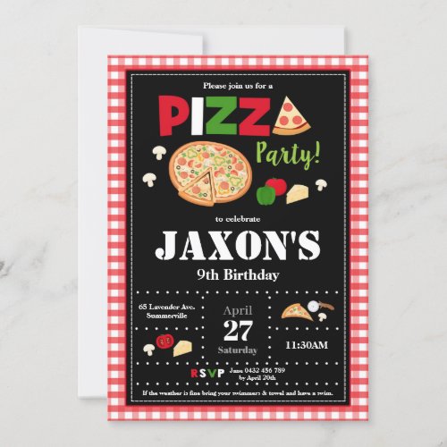 Pizza Party Birthday Invitation Boys