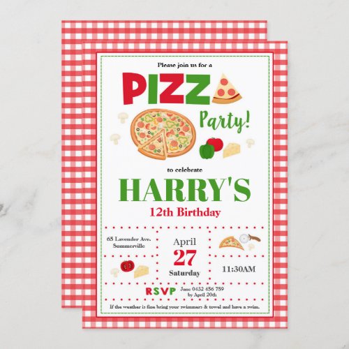 Pizza Party Birthday Invitation Boys Fast Food