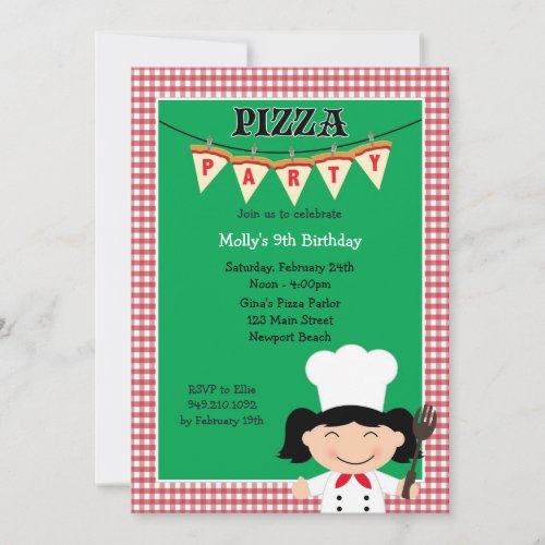 Pizza Party Birthday Invitation for Girl