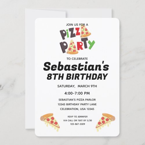 Pizza Party Birthday Invitation for Girl or Boy