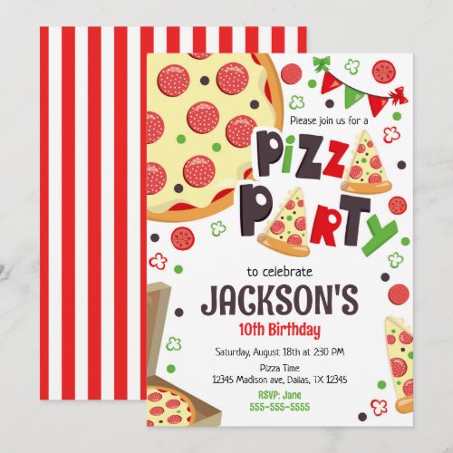 Pizza Party Birthday Invitation Kids Pizza Party