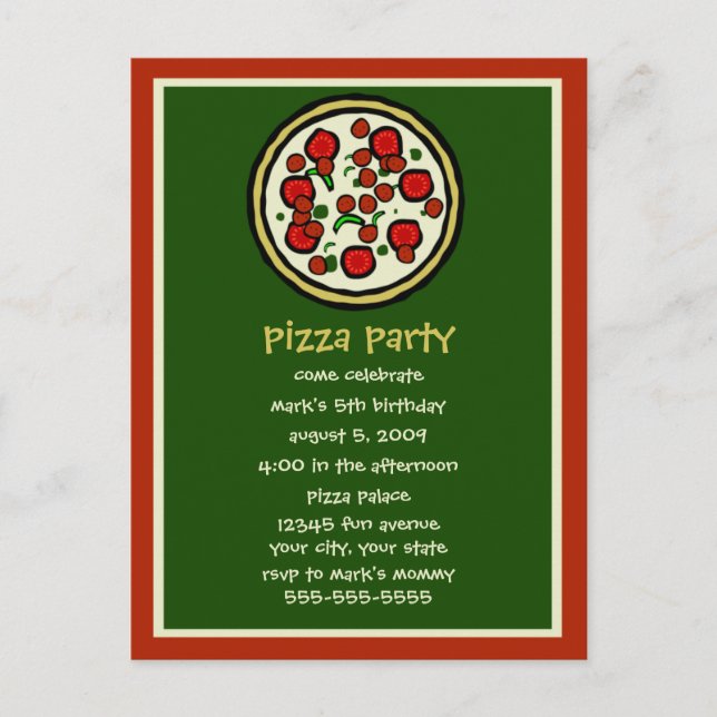 Pizza Party Birthday Invitation Postcard (Front)