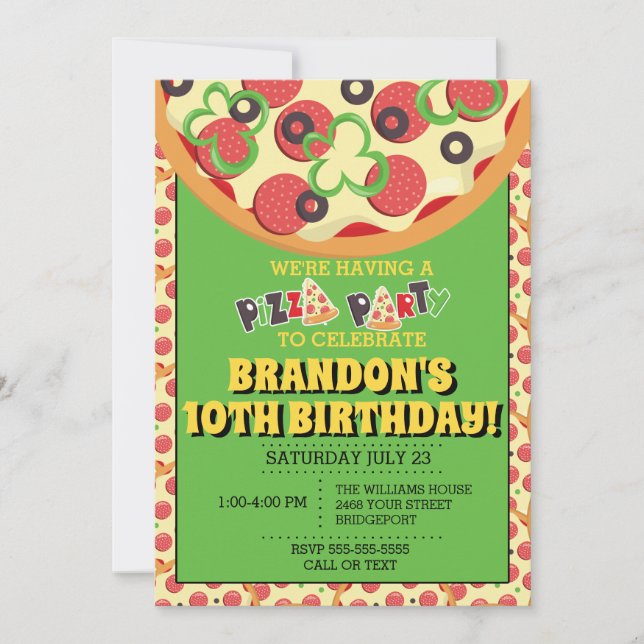 Pizza Party Birthday Invitations (Front)