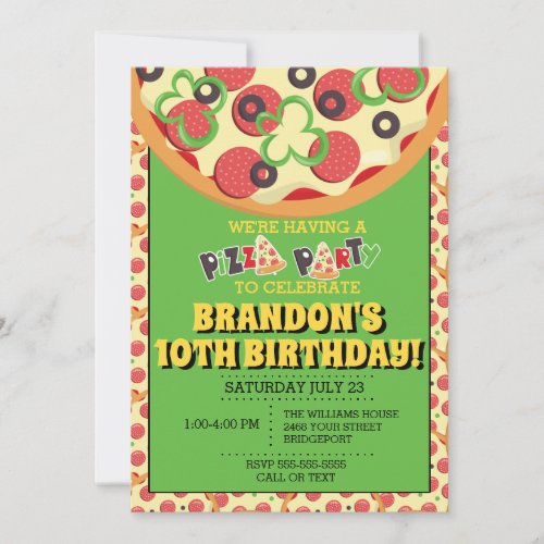 Pizza Party Birthday Invitations