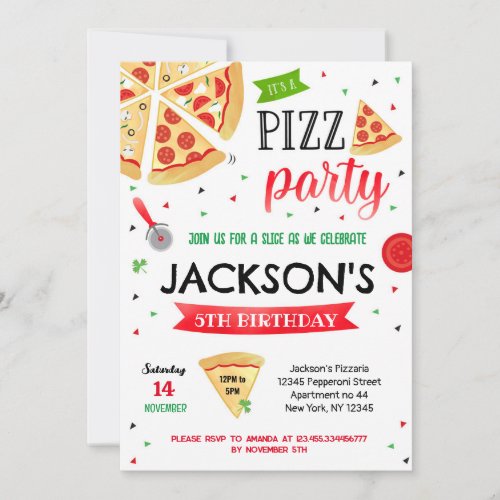 Pizza Party Birthday Invitations Boy Girl