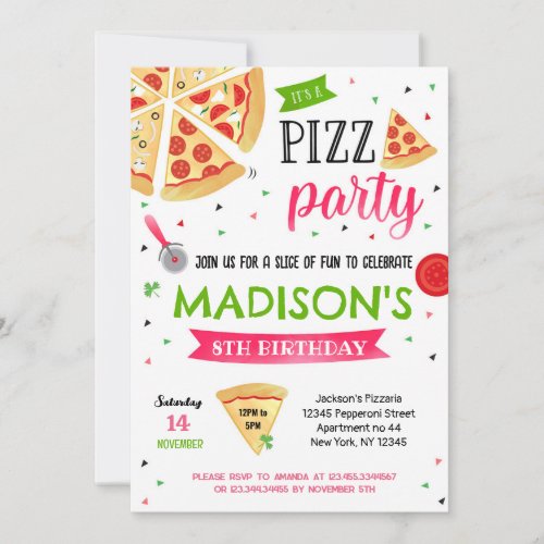 Pizza Party Birthday Invitations for girl