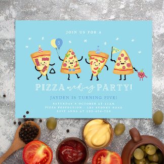 Pizza Party Birthday Invite Boys Cute Pizza Party