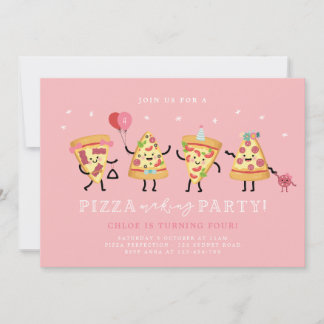 Pizza Party Birthday Invite Girls Cute Pizza Party