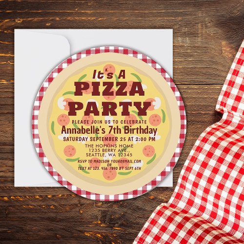 Pizza Party Birthday Kids Birthday Invitation