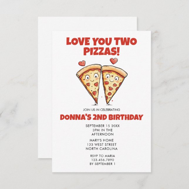 Pizza Party Birthday, Love You Two Pizzas Invitation (Front/Back)