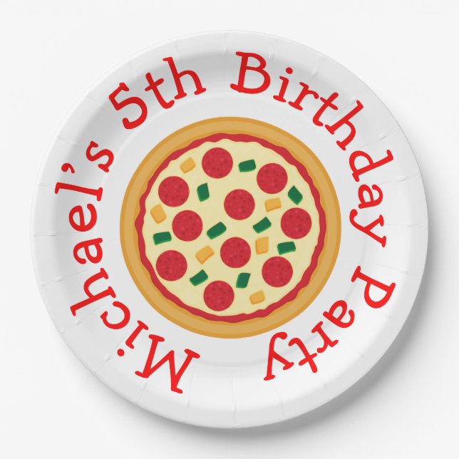 Pizza Party Birthday Paper Plates (Front)
