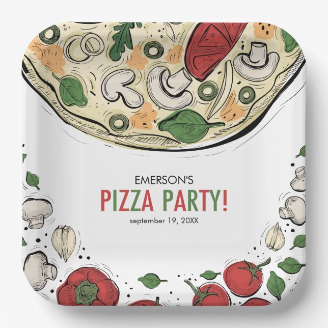 Pizza Party Birthday Paper Plates (Front)
