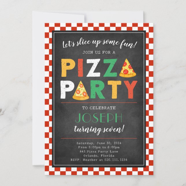 Pizza Party Birthday Party Invite (Front)
