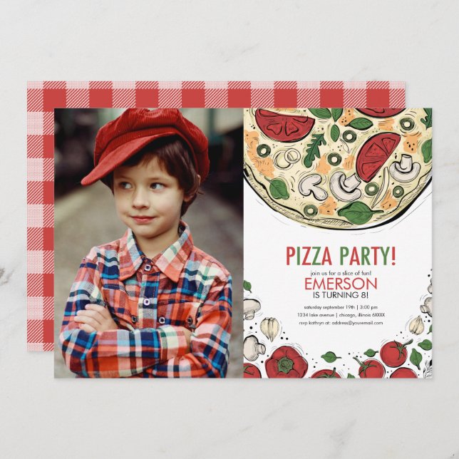 Pizza Party Birthday Photo Invitation (Front/Back)