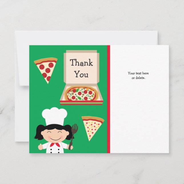 Pizza Party Birthday Thank You Card (Front)
