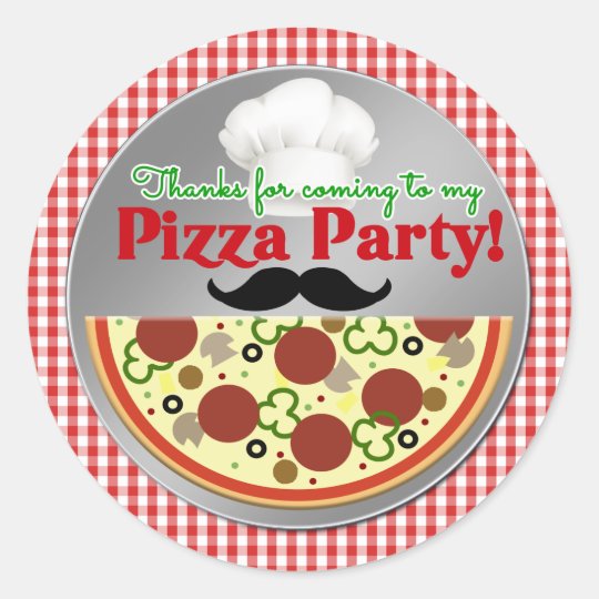 Pizza Party Birthday Thank You Classic Round Sticker | Zazzle.com