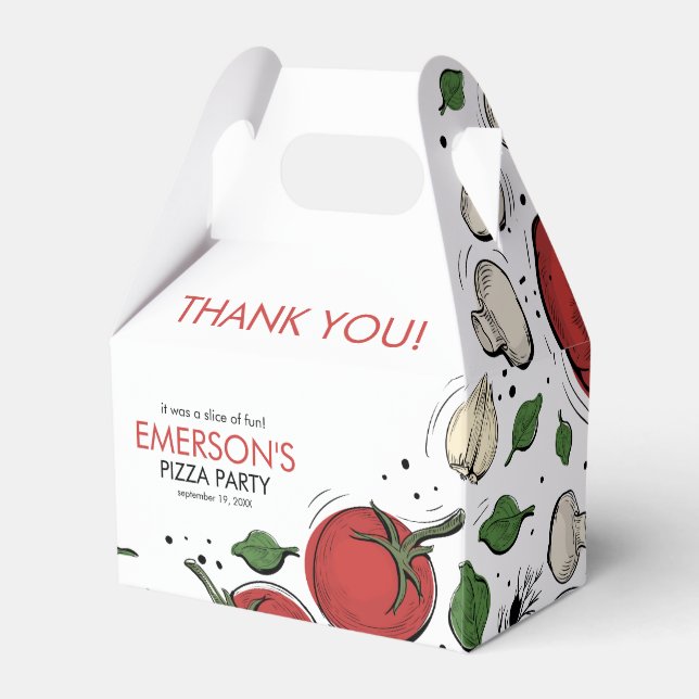 Pizza Party Birthday Thank You Favor Boxes (Front Side)