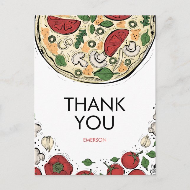 Pizza Party Birthday Thank You Postcard (Front)