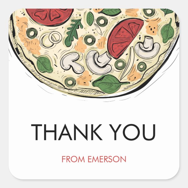 Pizza Party Birthday Thank You Sticker (Front)