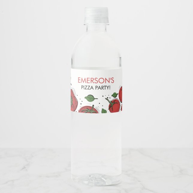 Pizza Party Birthday Water Bottle Label (Front)