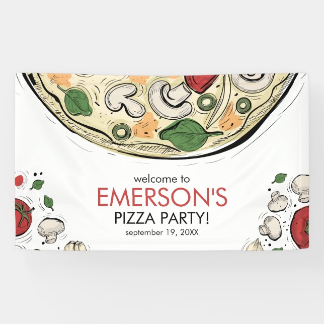 Pizza Party Birthday Welcome Banner (Horizontal)