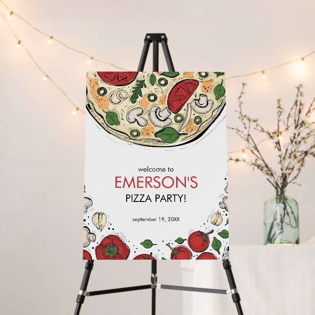 Pizza Party Birthday Welcome Poster (In Situ (Stand))