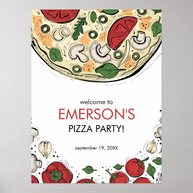 Pizza Party Birthday Welcome Poster (Front)
