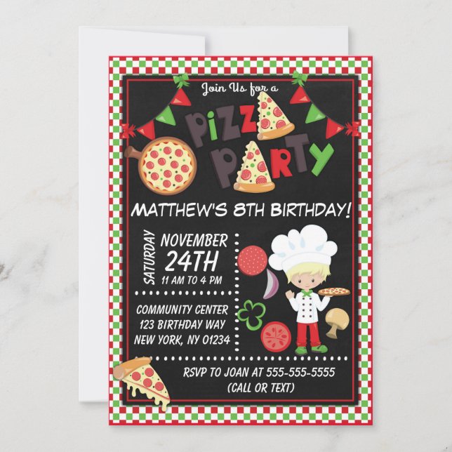 Pizza Party Blond Boy Kids Birthday Party Invitation (Front)