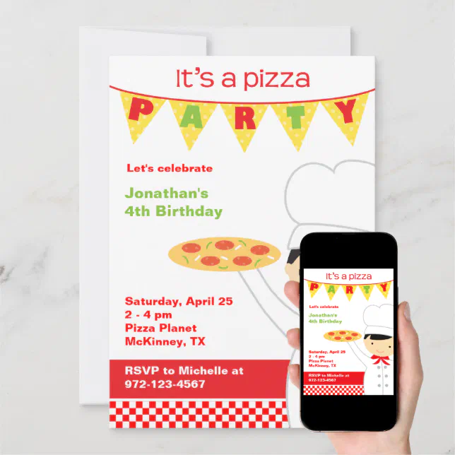 Pizza Party Boy Invitations | Zazzle