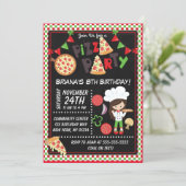 Pizza Party Brown Hair Girl Kids Birthday Party Invitation (Standing Front)